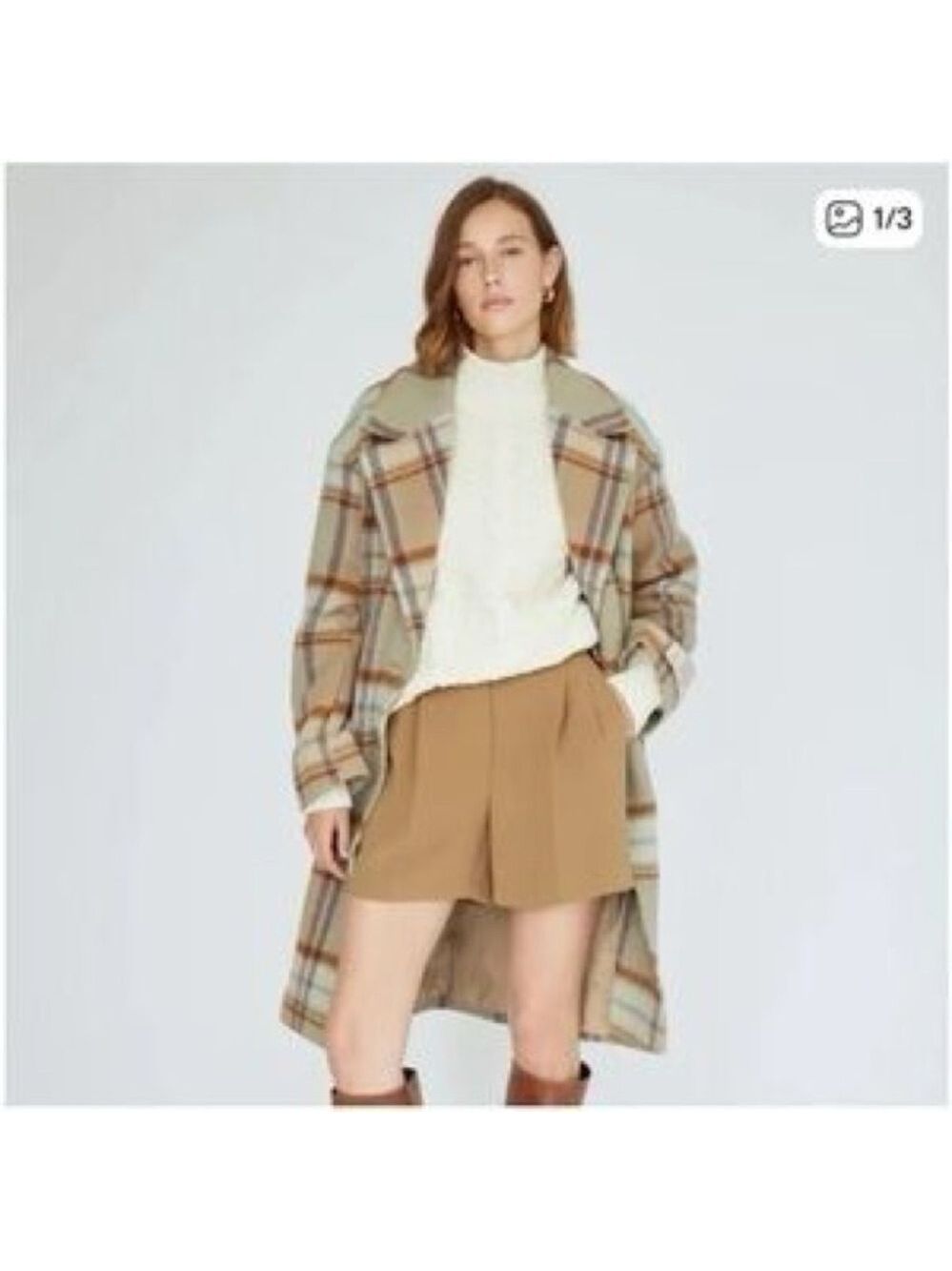 Aritzia Wilfred The Only Coat in sage green brown plaid cashmere wool Sz 8 - Picture 4 of 16